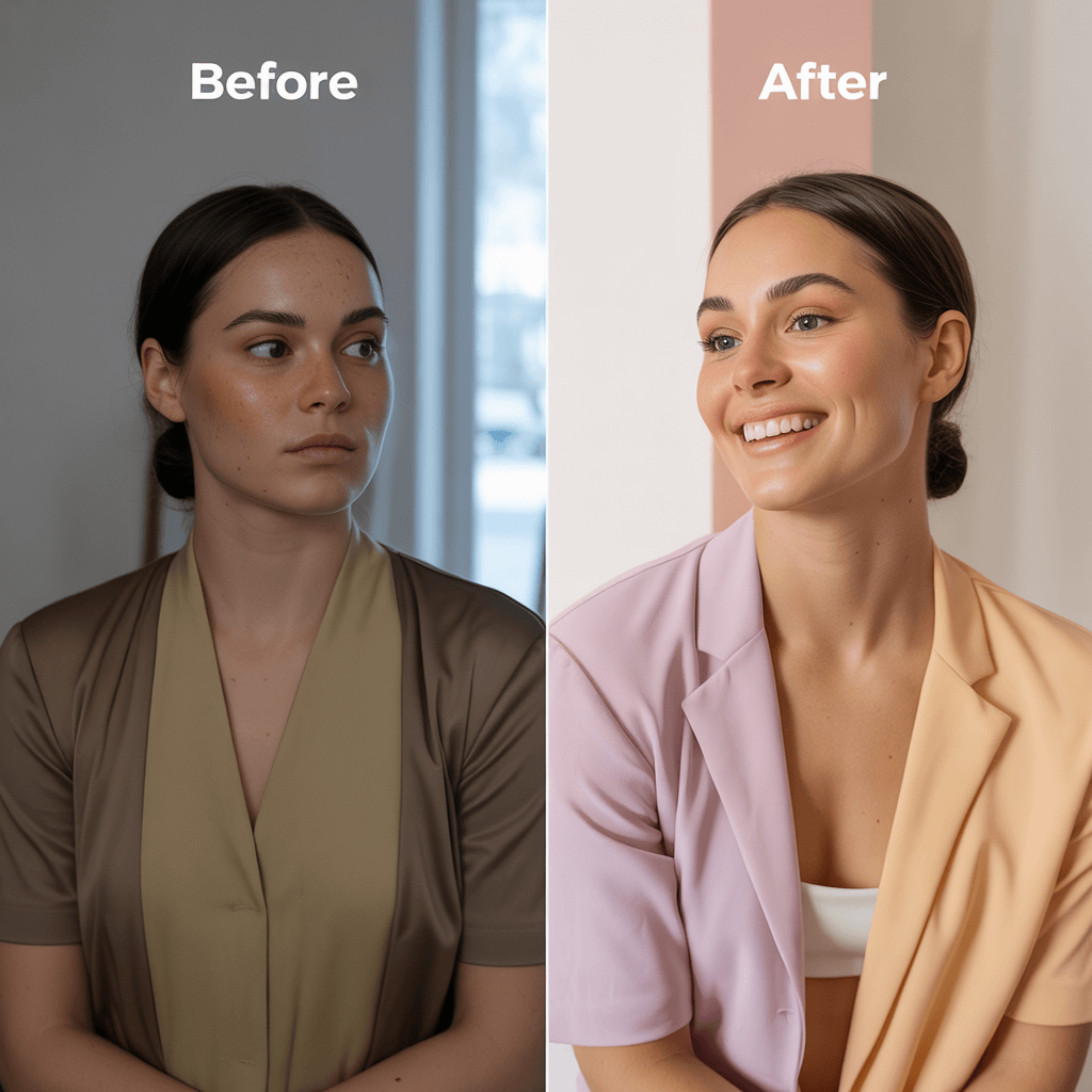 Hairstyle direction before and after example